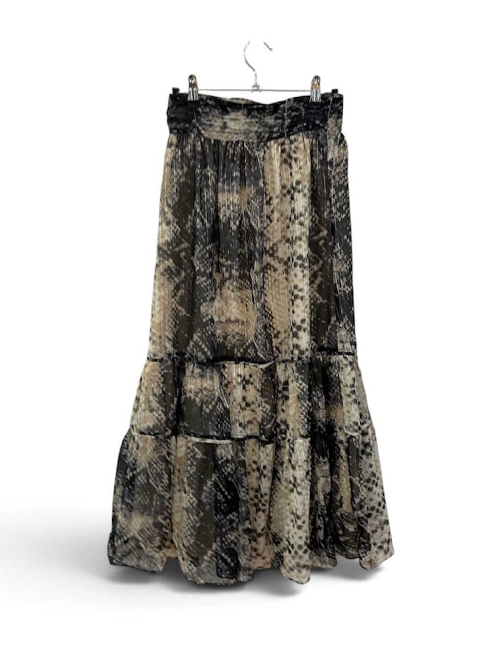 Walter Baker Snake-Print Tiered Maxi Skirt - Black & Cream